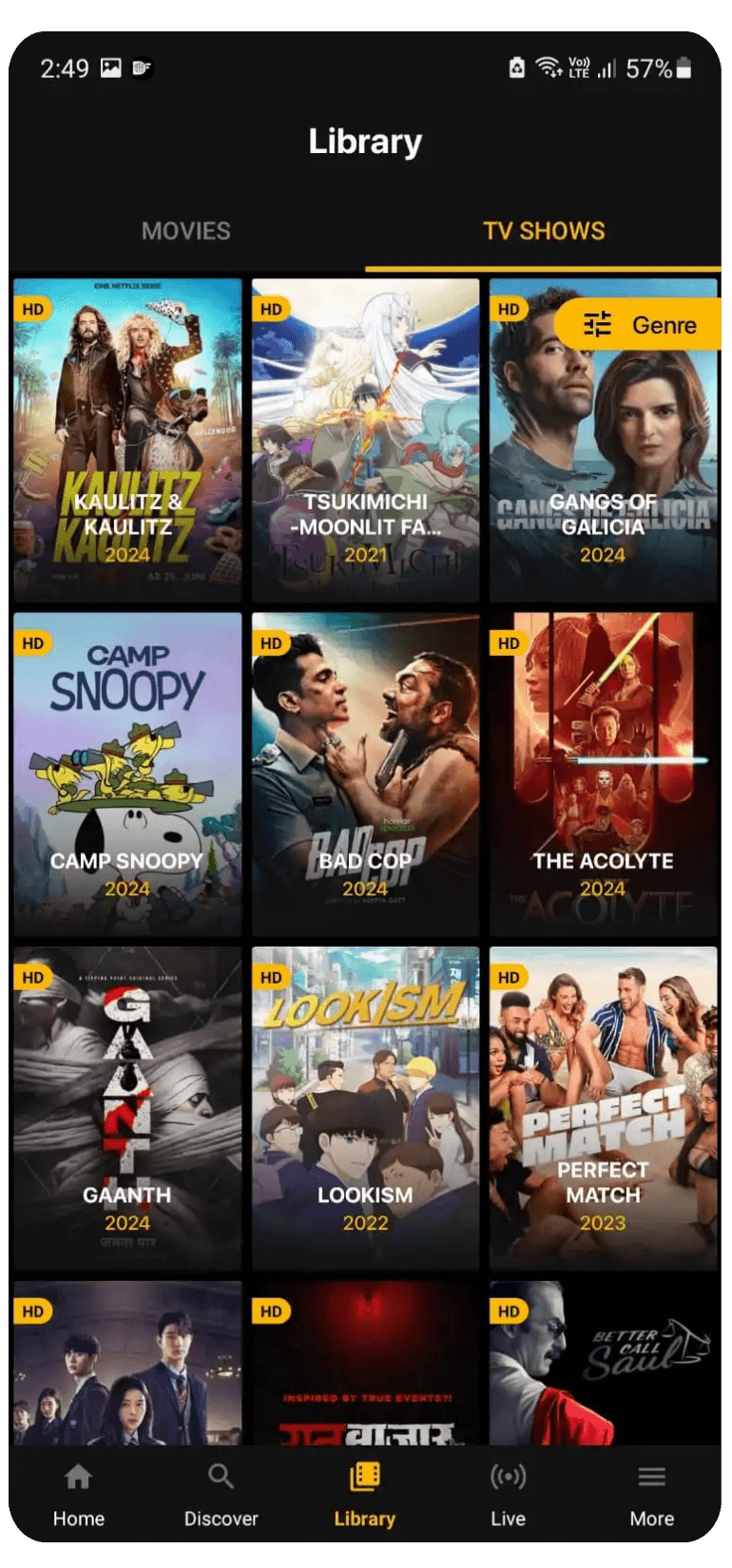 A screenshot of the Dooflix application interface on a mobile phone, showing various movie posters.